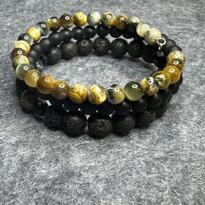 Tiger Eye and Agate Beads Triple Bracelet